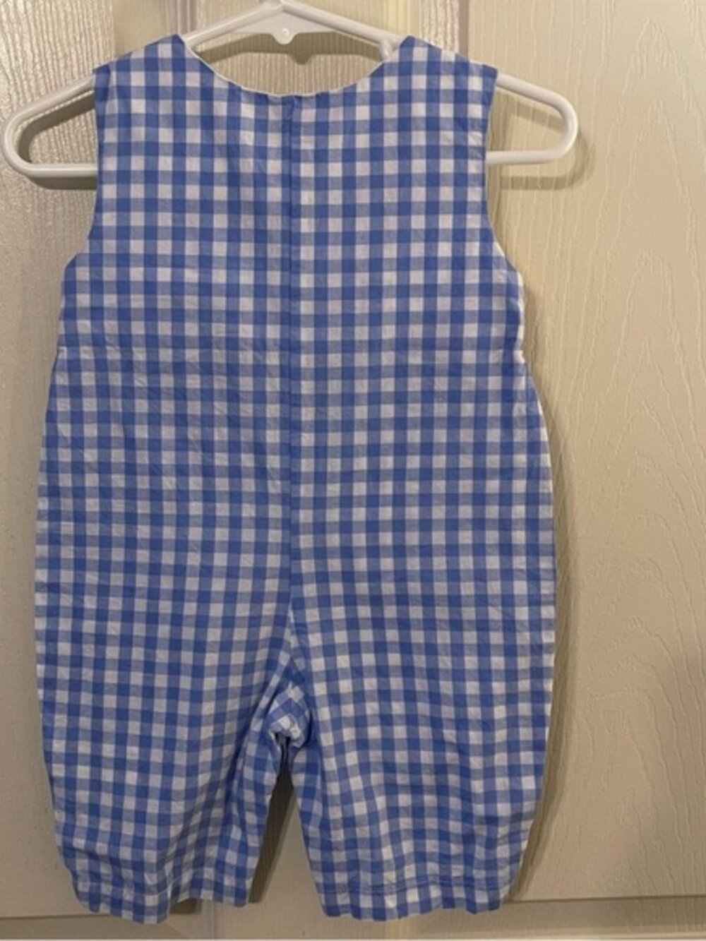 Blue Gingham smocked Santa shortalls Kids